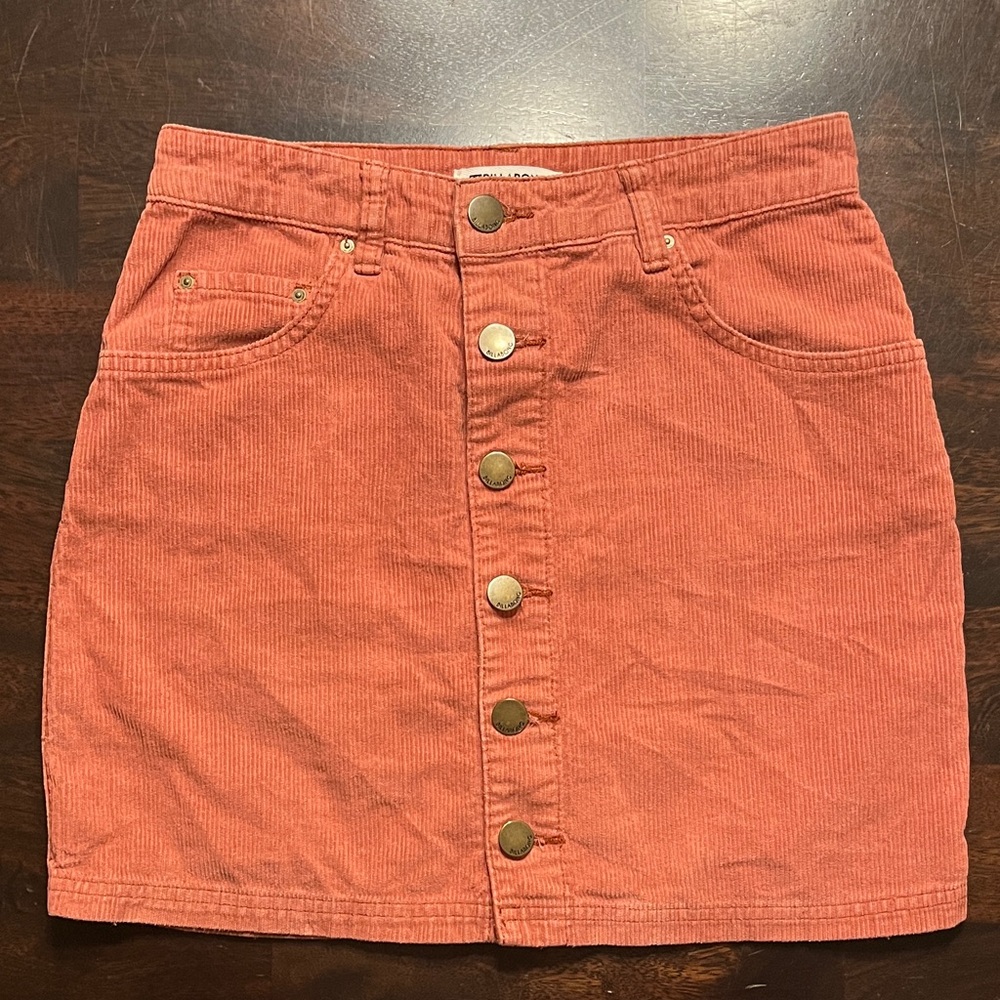 Billabong Corduroy Button-Front Mini Skirt Dusty Pink, Listed Waist Size 26”